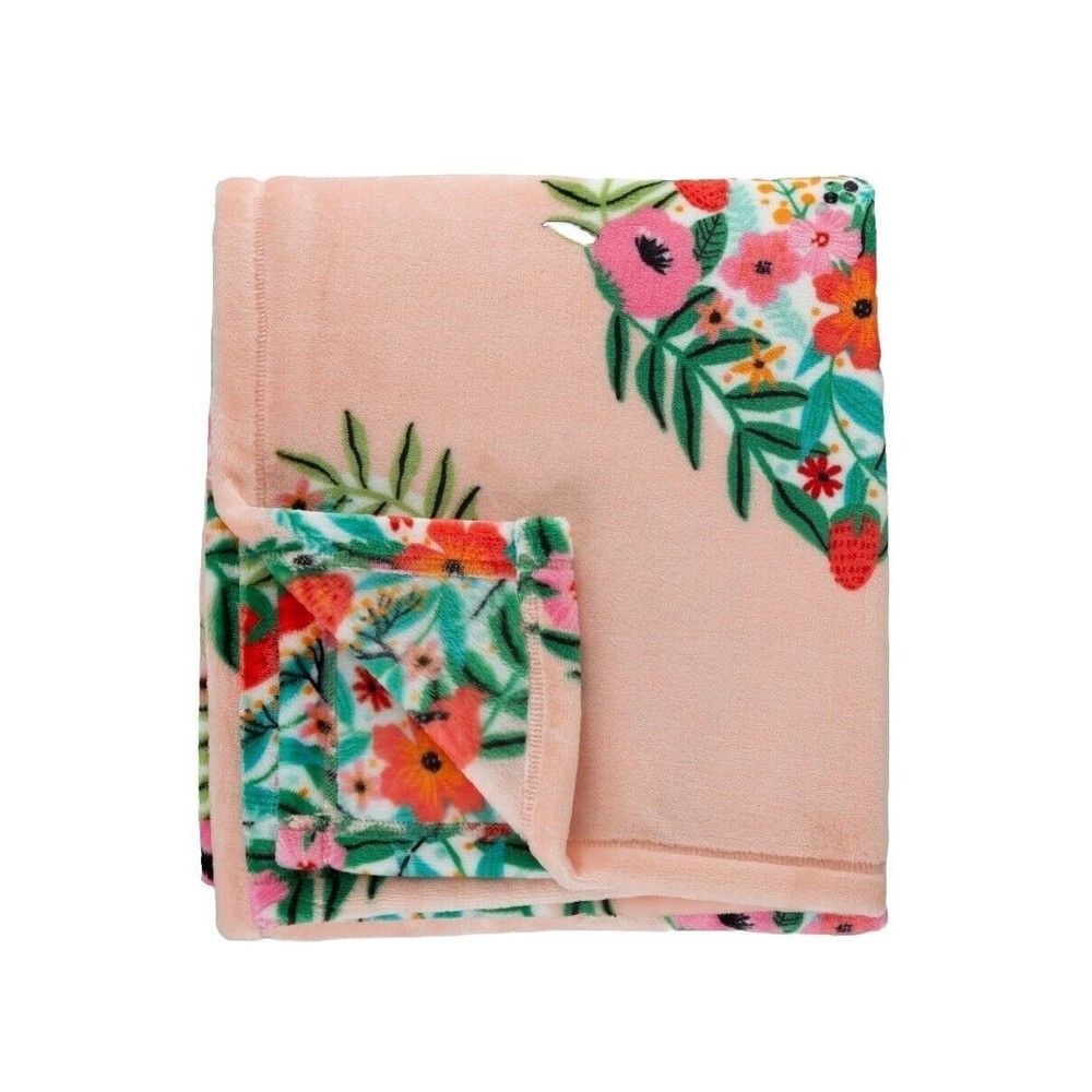 Berkshire Artist Series Throw Blanket Mia Charro Pink Floral Hearts 50x72 NWT - Picture 5 of 5